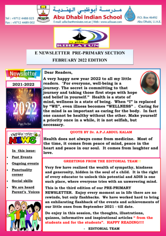 PREPRIMARY NEWSLETTER  - FEB 2022